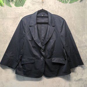 Women Jacket BASLER Casual Office Navy Woven Flap Pockets Size XL(16-18)